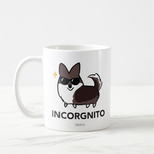 カーディガンのコーギーのIncorgnitoのBrindleマグ コーヒーマグカップ (左)