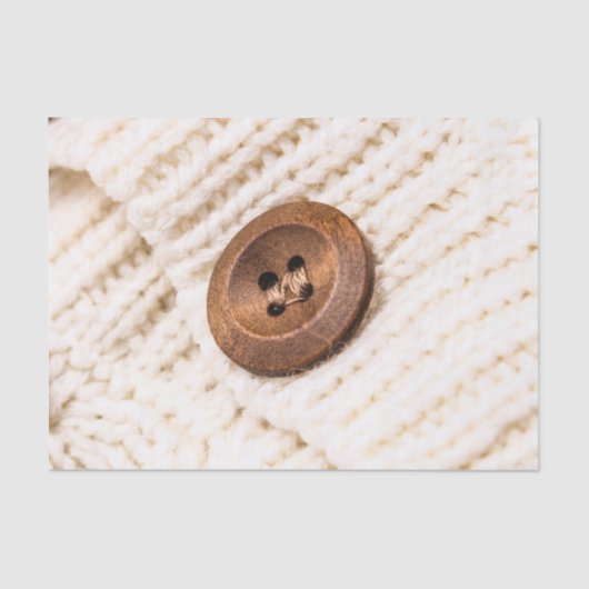 カーディガンのセーター編みボタンブラウンクリーム 薄葉紙 (正面)