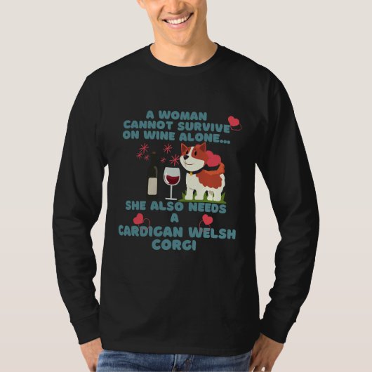 カーディガンウェルシュコーギーとワイン Tシャツ (正面)