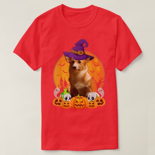 カーディガンウェルシュコーギーウィッチパンプキンハロウィーンドッグL Tシャツ (デザイン正面)