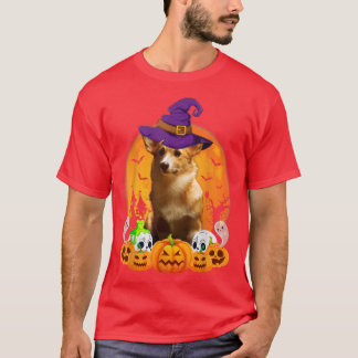 カーディガンウェルシュコーギーウィッチパンプキンハロウィーンドッグL Tシャツ