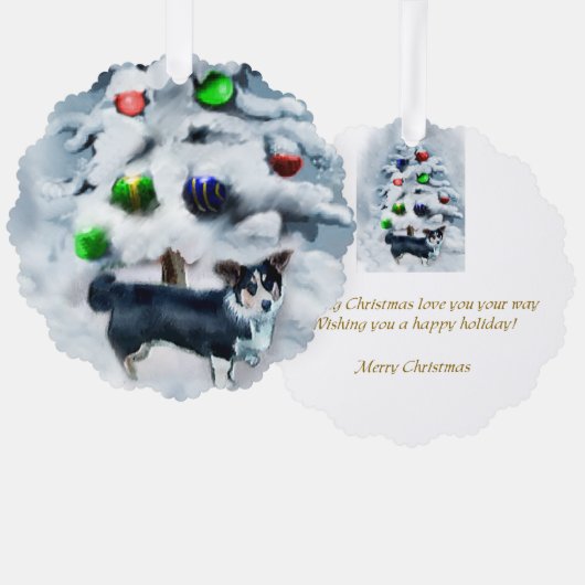 カーディガンウェルシュコーギークリスマス オーナメントカード (正面/裏面)