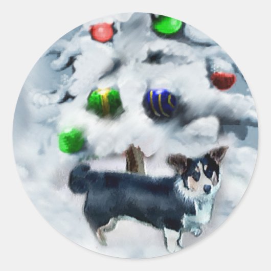 カーディガンウェルシュコーギークリスマス ラウンドシール (正面)