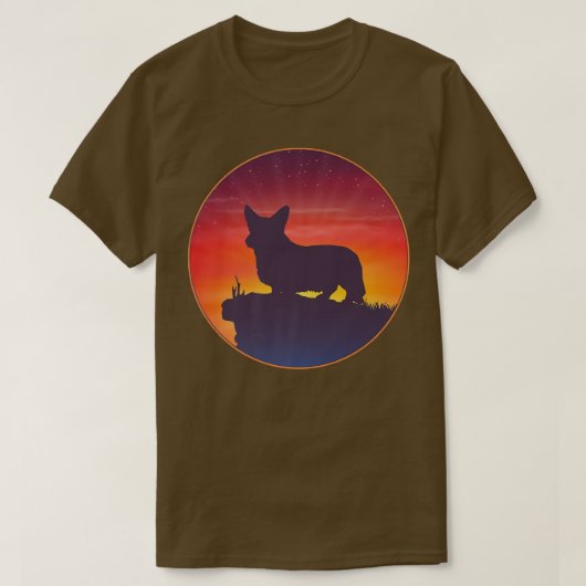 カーディガンウェルシュコーギーサンセット Tシャツ (デザイン正面)