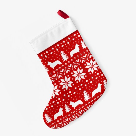 カーディガンウェルシュコーギーズドッグシルエット柄かわいい スモールクリスマスストッキング (裏面 (吊り時))