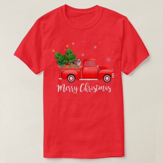 カーディガンウェルシュコーギードッグライディングレッドトラッククリスマ Tシャツ (デザイン正面)