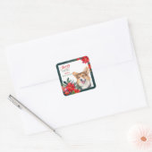 カーディガンウェルシュコーギーポインセティアブーケクリスマス スクエアシール (封筒)