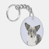 カーディガン絵画ウェルシュコーギーズ – オリジナルドッグアート キーホルダー (正面左)