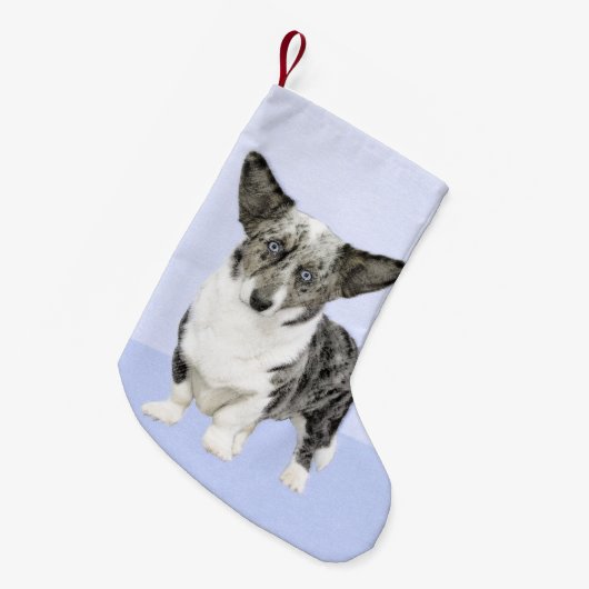 カーディガン絵画ウェルシュコーギーズ – オリジナルドッグアート スモールクリスマスストッキング (正面 (吊り時))