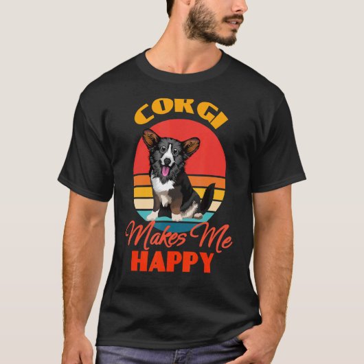 カーディガン・ウェルシュ・コーギーに癒されるレトロデザイン Tシャツ (正面)