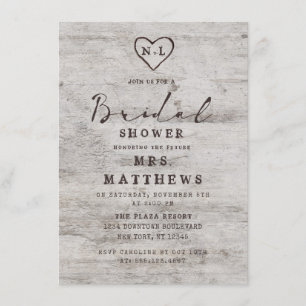 カーディッドスウィート素朴樺の木ウッドブライダルシャワー 招待状