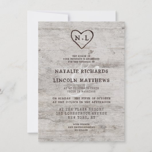 カーディド素朴スウィート樺の木ウッド結婚ズ 招待状 (正面)