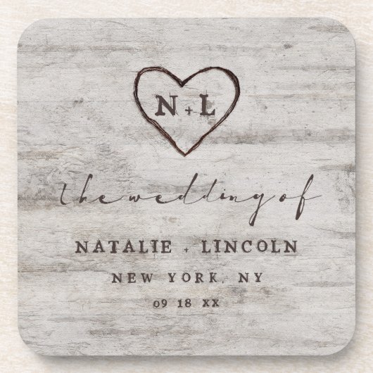 カーディド素朴スウィート樺の木結婚ズモノグラム コースター (正面)