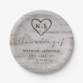 カーディド素朴スウィート樺の木結婚ズモノグラム ペーパープレート (正面)