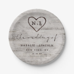 カーディド素朴スウィート樺の木結婚ズモノグラム ペーパープレート