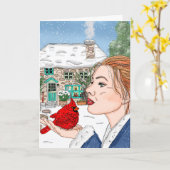 カーディナルが現れると、愛する人が近くにいる カード (黄色い花)