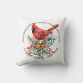 カーディナルが現れる共感ホリデーグリーン クッション (正面)