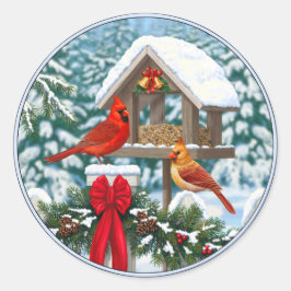 カーディナルとクリスマスのバードフィーダー ラウンドシール
