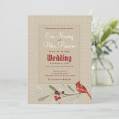カーディナルとグリーンが映えるシンプルな冬のウェディング 案内状 (スタンド正面)