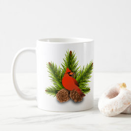 カーディナルと松ぼっくりのクリスマスホリデーマグ コーヒーマグカップ