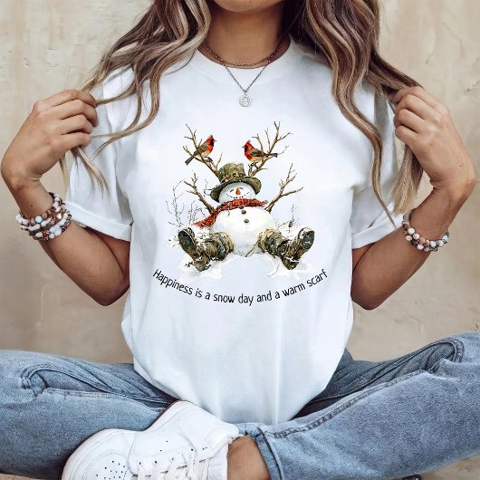 カーディナルと雪だるま Tシャツ