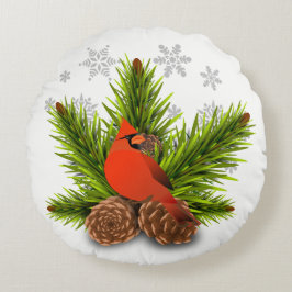 カーディナルパインコーンのクリスマスホリデー枕 ラウンドクッション