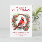 カーディナルリースの赤いクリスマスカード 招待状 (スタンド正面)