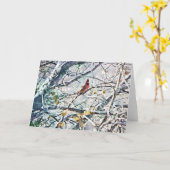 カーディナル 鳥の雪の木 アート ノート カード (黄色い花)