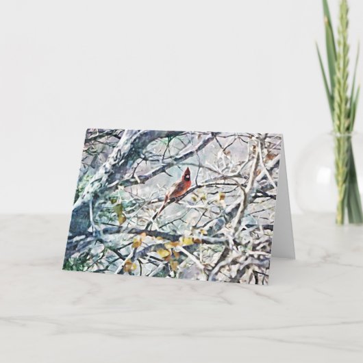 カーディナル 鳥の雪の木 アート ノート カード (正面)