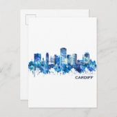 カーディフウェールズスカイラインブルー インビテーションポストカード (正面/裏面)