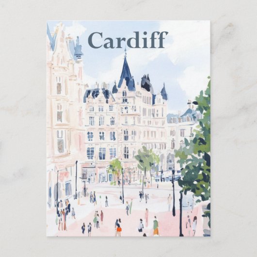 カーディフウェールズ水絵を描色の旅行 ポストカード (正面)
