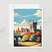 カーディフキャッスルウエールズヴィンテージ旅行イラストレーション ポストカード (正面/裏面)