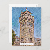 カーディフキャッスルタワー抽象芸術デジタル ポストカード (正面/裏面)