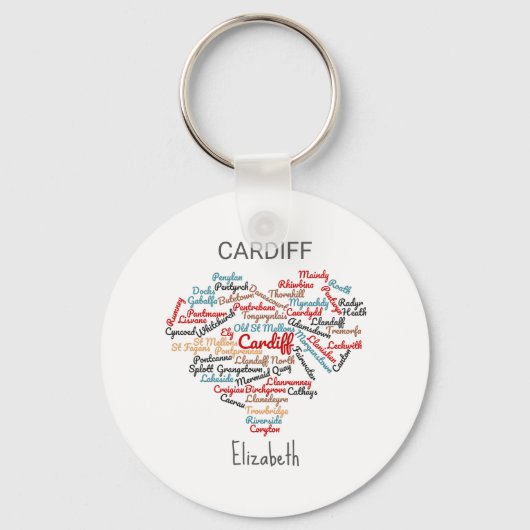 カーディフパーソナライズされたウエールズワードクラウドタイポグラフィ キーホルダー (正面)