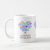 カーディフパーソナライズされたウエールズワードクラウドタイポグラフィ コーヒーマグカップ (左)