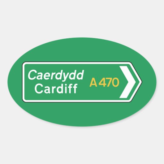 カーディフ、イギリス道路標識 楕円形シール (正面)