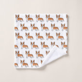 カーデ赤と白ガンウェルシュコーギードッグパターン バスタオルセット (ウォッシュタオル)