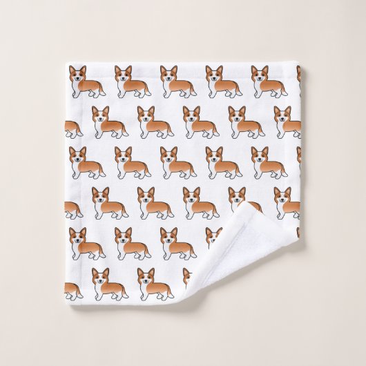 カーデ赤と白ガンウェルシュコーギードッグパターン バスタオルセット (ウォッシュタオル)