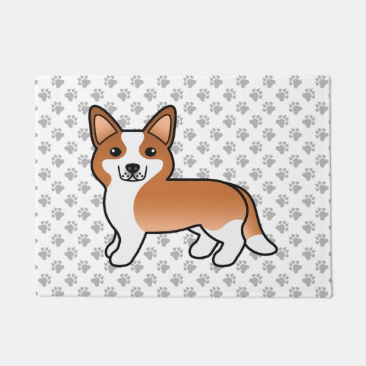 カーデ赤と白ガンウェルシュコーギー漫画の犬 ドアマット (正面)