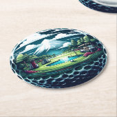 カートとクラブの美しいゴルフコース ラウンドペーパーコースター (アングル)