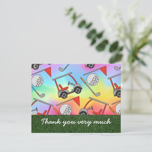 カートとフラグ付きゴルフサンキューカード (スタンド正面)