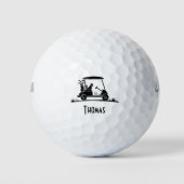 カートに乗ったゴールデンレトリバー 名入れ ゴルフボール (正面)