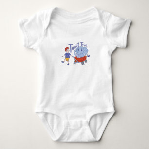 カートに入れた可愛い子どもとゾウ ベビーボディスーツ