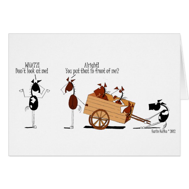 カートの漫画の前のおもしろいな馬 (正面横)