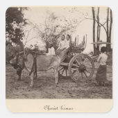 カートはマンダレイ、ビルマで2頭のウシによって引っ張りました スクエアシール (正面)