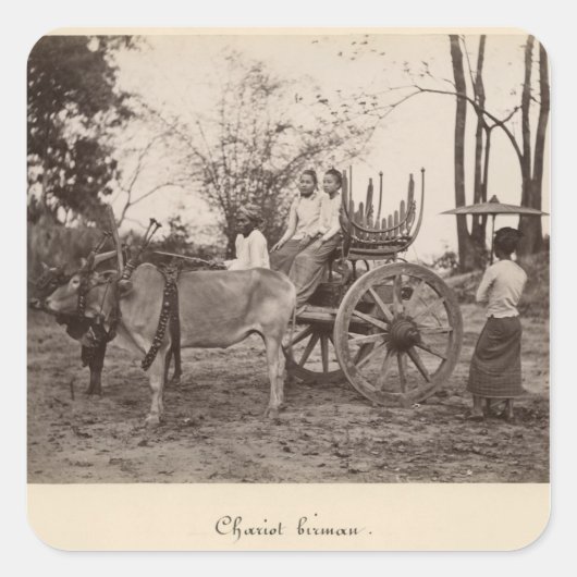 カートはマンダレイ、ビルマで2頭のウシによって引っ張りました スクエアシール (正面)