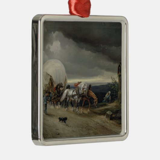カートを引いている馬は丘1856年を持ち上げます メタルオーナメント (右)