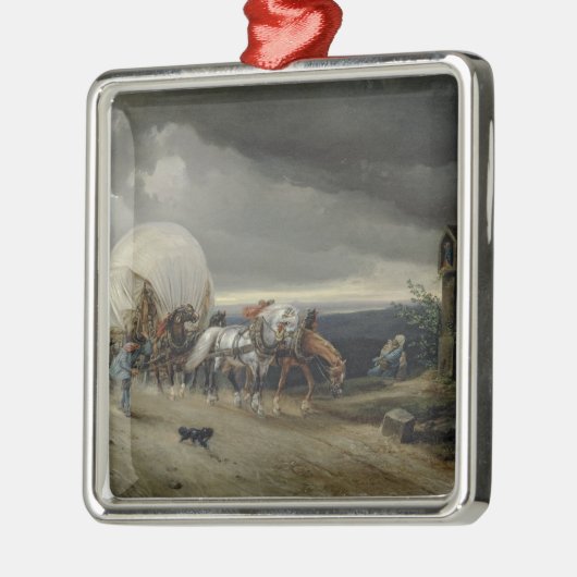 カートを引いている馬は丘1856年を持ち上げます メタルオーナメント (左)