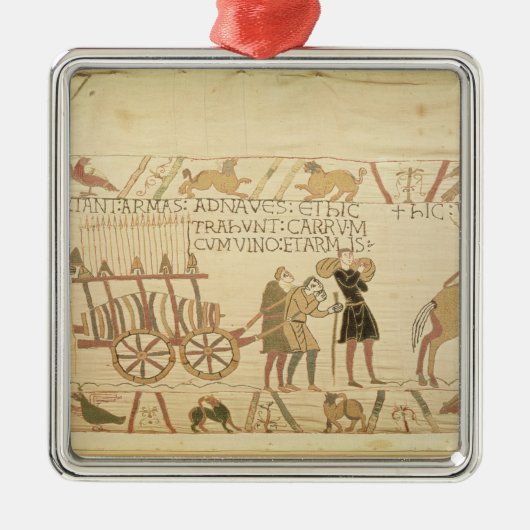 カートを引っ張っている人はワインおよび腕によって荷を積みました メタルオーナメント (正面)