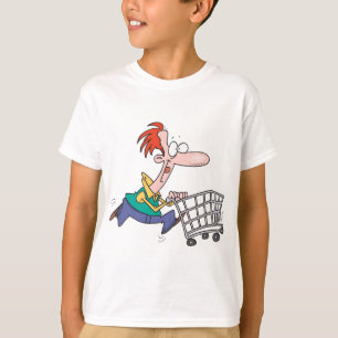 カートを押して走る男のコミカルなイラスト Tシャツ